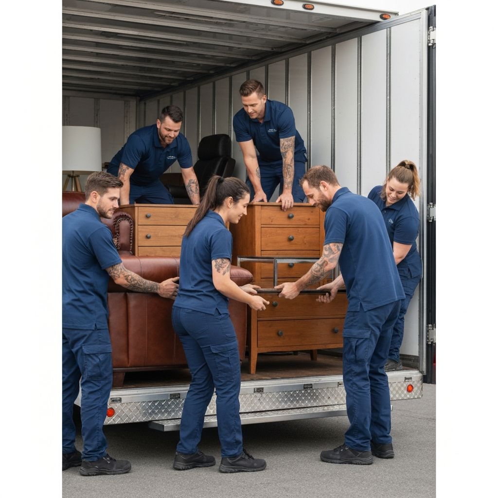 Professional movers loading furniture